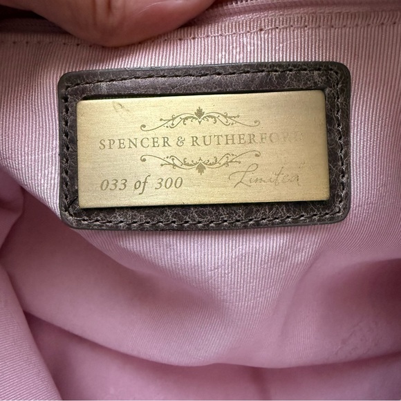Spencer & Rutherford Limited Edition #33/300 Leather Bag Taupe Olive Patent Trim - Picture 2 of 16